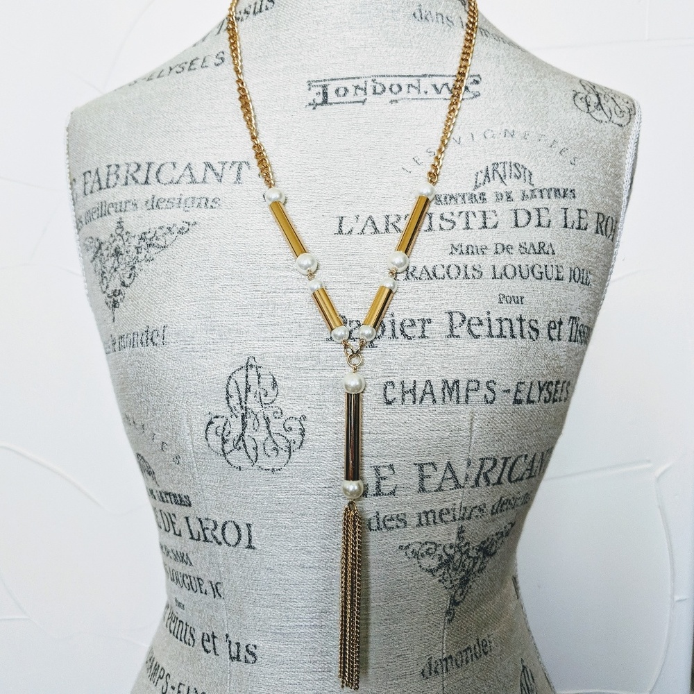 Pearl Tube Tassel Necklace